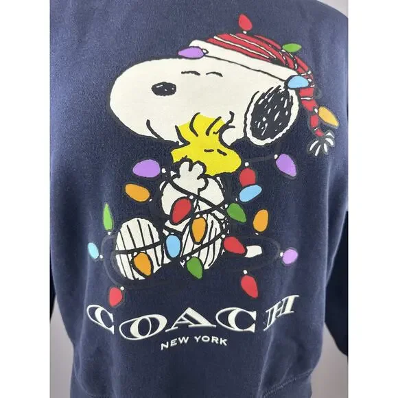 Coach X Peanuts Snoopy Lights Crewneck Oversized Sweatshirt Navy Blue Women's XS - Picture 3 of 14